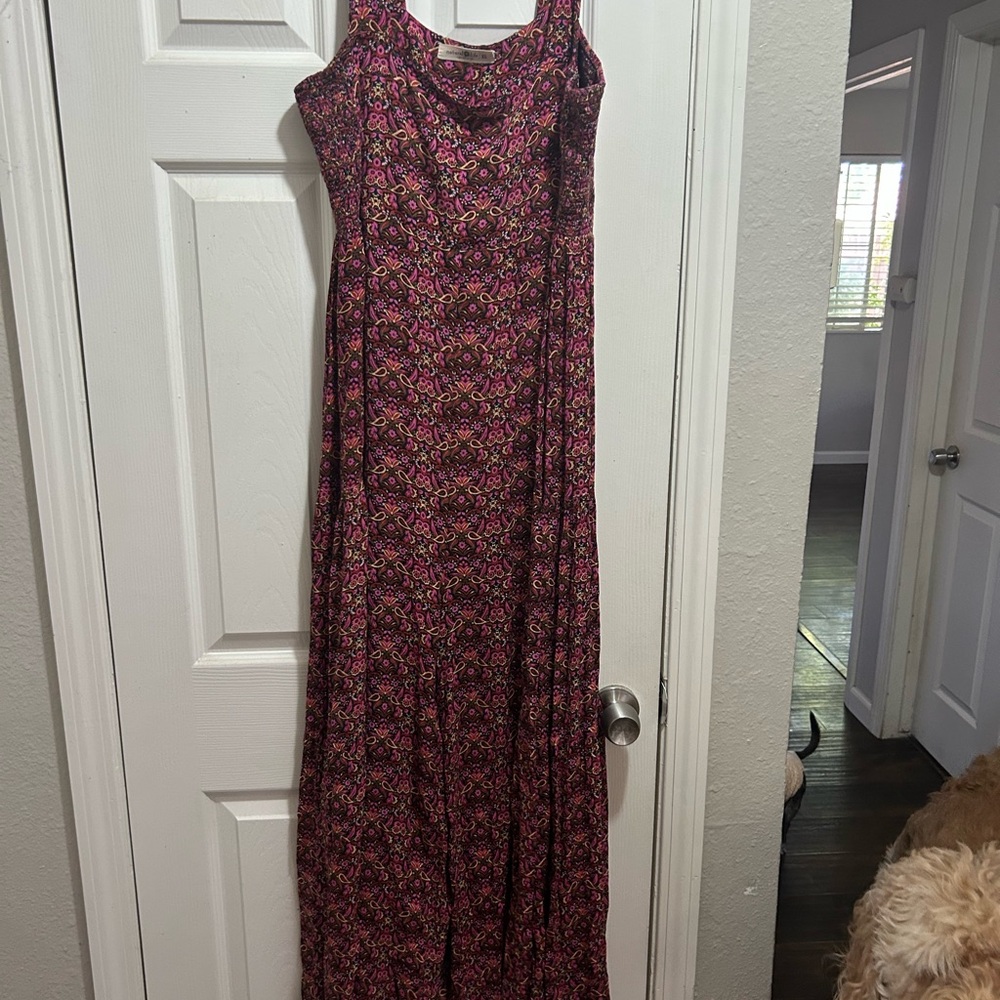 NATURAL LIFE Burgundy and Pink Floral Maxi Jumpsuit